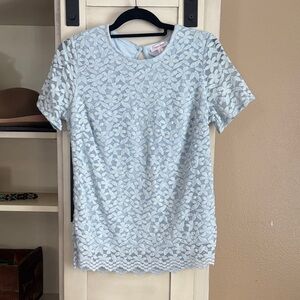 Elegant Lace Short Sleeve Top - Light Blue